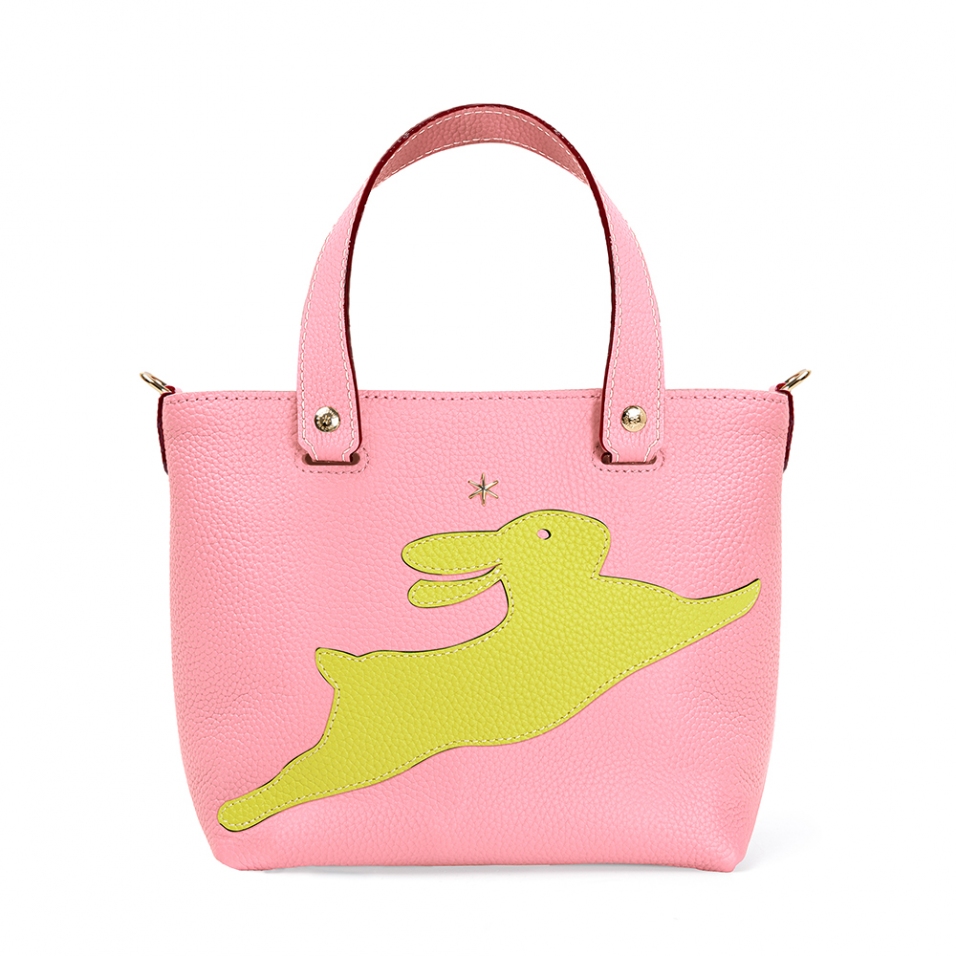 'En L'Air le Sac Lièvre' Sac Cabas Cuir Nappa Rose Poudré & Or