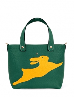 'En L'Air le Sac Lièvre' Sac Cabas Cuir Nappa Vert Pin & Or