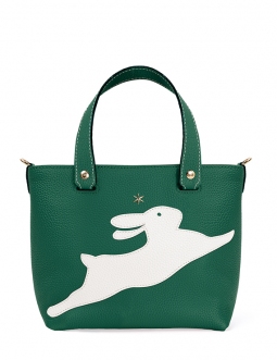 'En L'Air le Sac Lièvre' Sac Cabas Cuir Nappa Vert Pin & Or