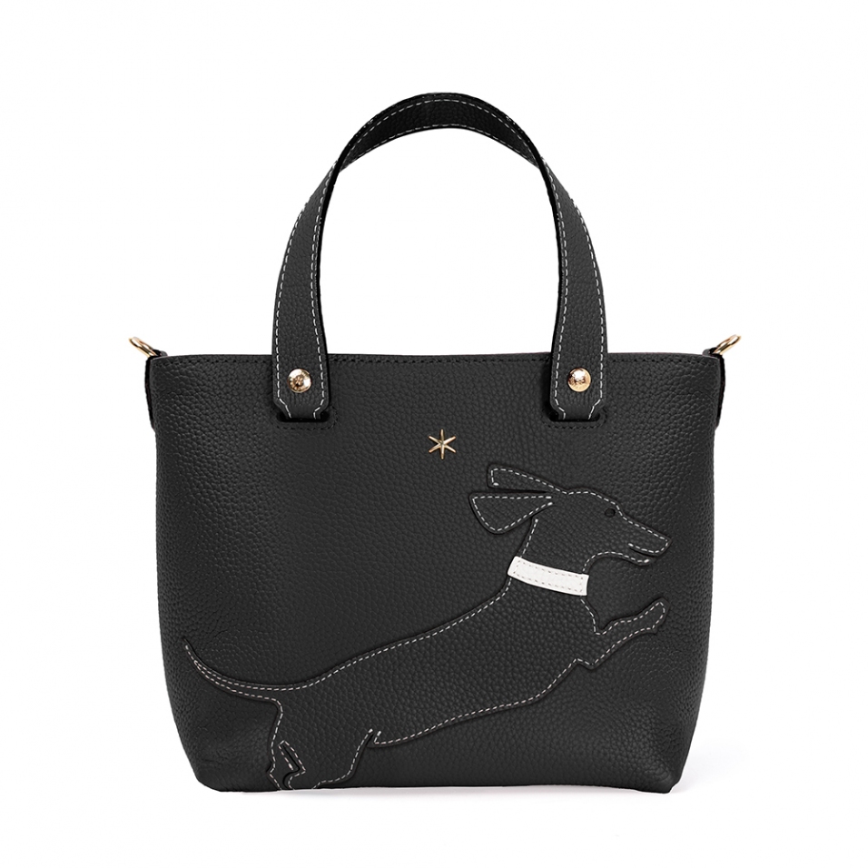 'En L'Air le Sac Téckel' Sac Cabas Cuir Nappa Ébène & Or