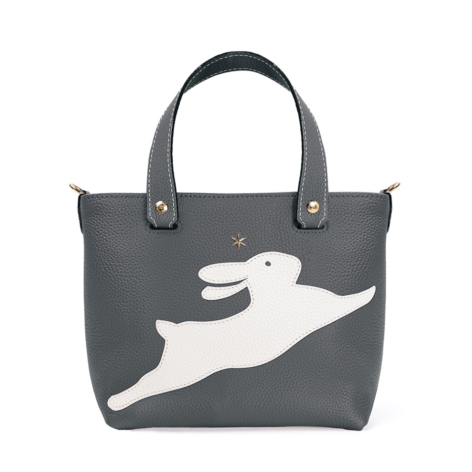 'En L'Air le Sac Lièvre' Sac Cabas Cuir Nappa Ardoise & Or