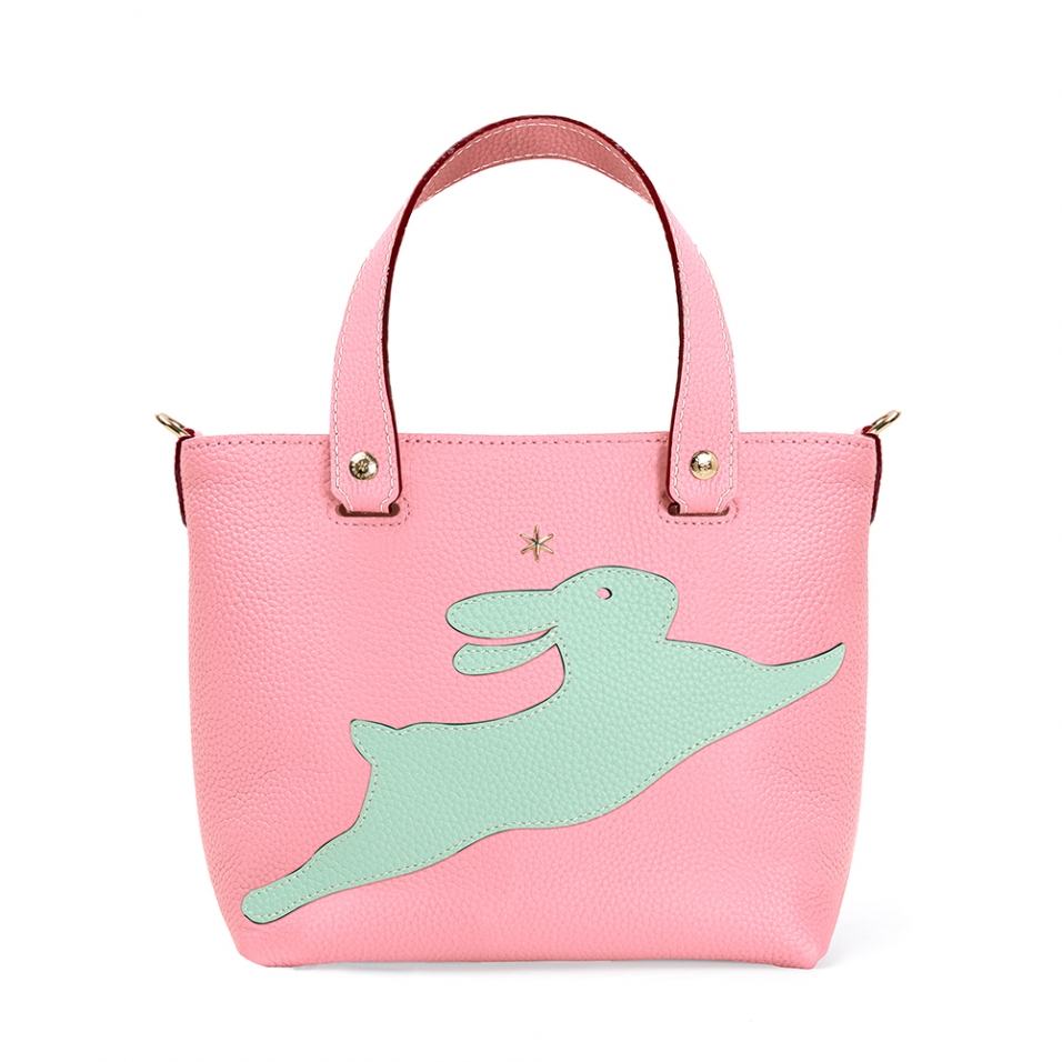 'En L'Air le Sac Lièvre' Sac Cabas Cuir Nappa Rose Poudré & Or