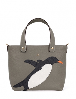 'En L'Air le Sac Pingouin' Nappa Leather Handbag Elephant Grey & Gold
