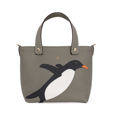 'En L'Air le Sac Pingouin' Nappa Leather Handbag Elephant Grey & Gold