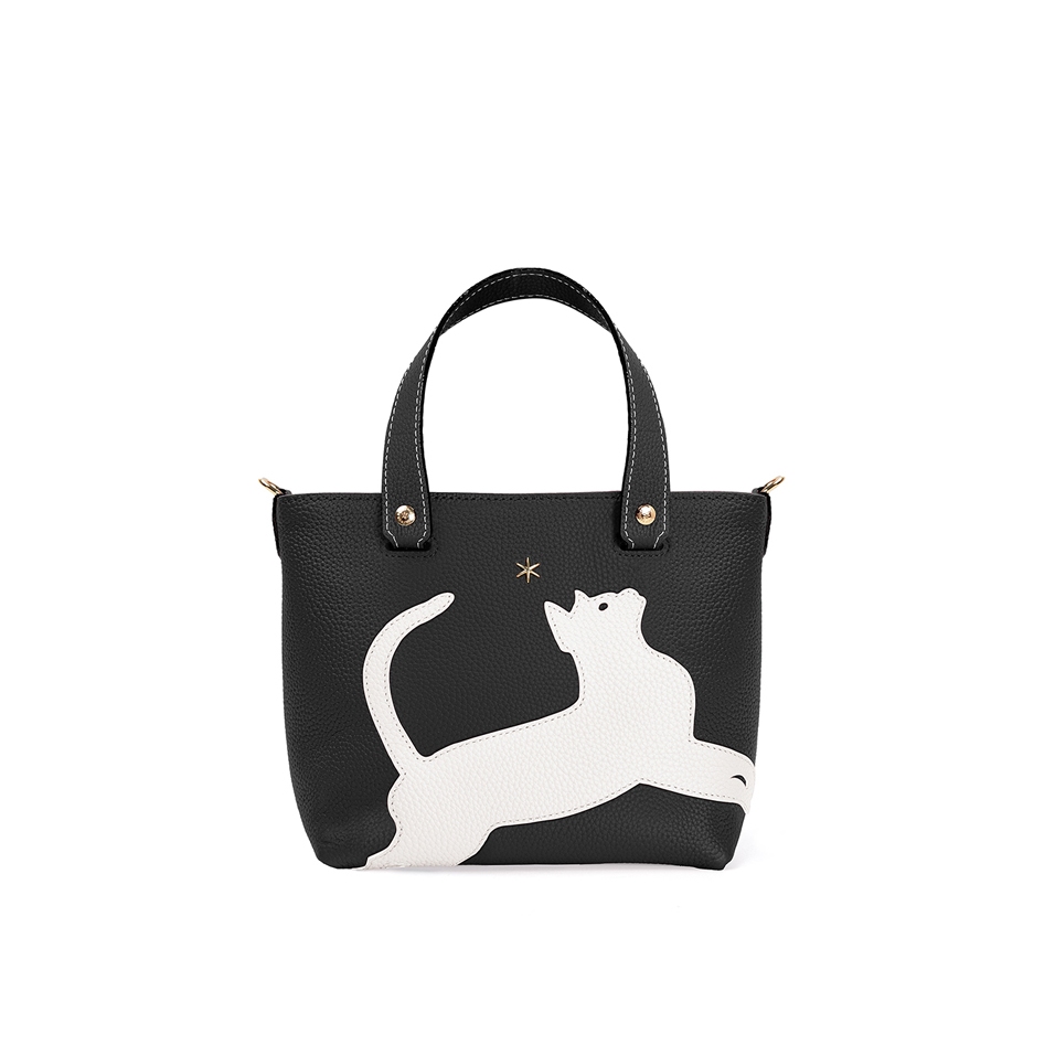 'En L'Air le Sac Le Chat' Nappa Leather Handbag Black & Gold