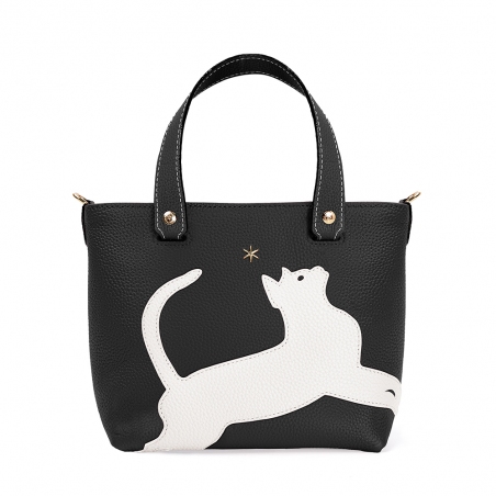 'En L'Air le Sac Le Chat' Nappa Leather Handbag Black & Gold