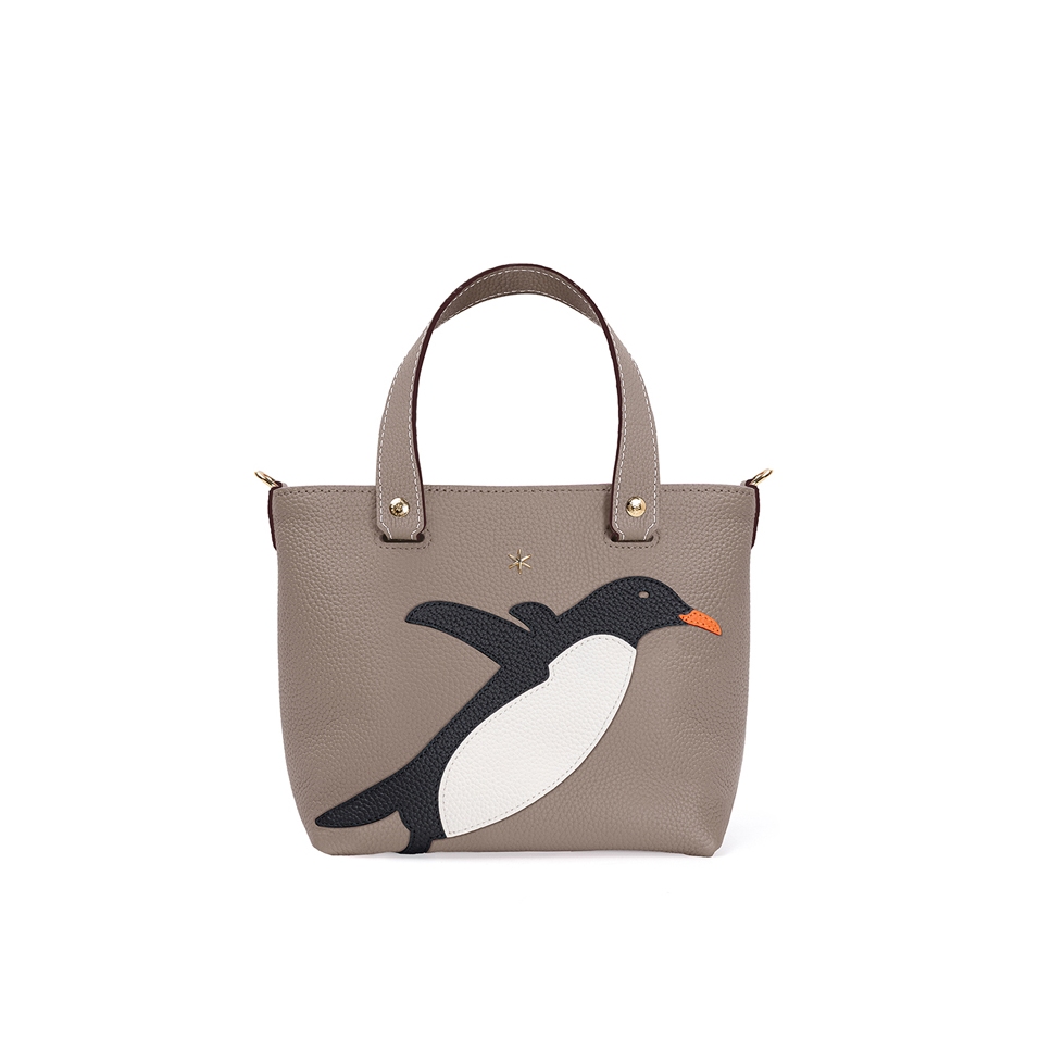 'En L'Air le Sac Pingouin' Sac Cabas Cuir Nappa Tourterelle & Argent