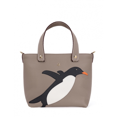 'En L'Air le Sac Pingouin' Nappa Leather Handbag Warm Grey & Gold
