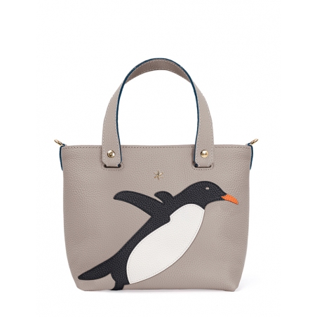 'En L'Air le Sac Pingouin' Nappa Leather Handbag Pearl Grey & Gold