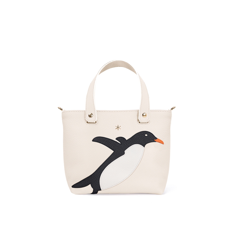 'En L'Air le Sac Pingouin' Sac Cabas Cuir Nappa Crème & Or