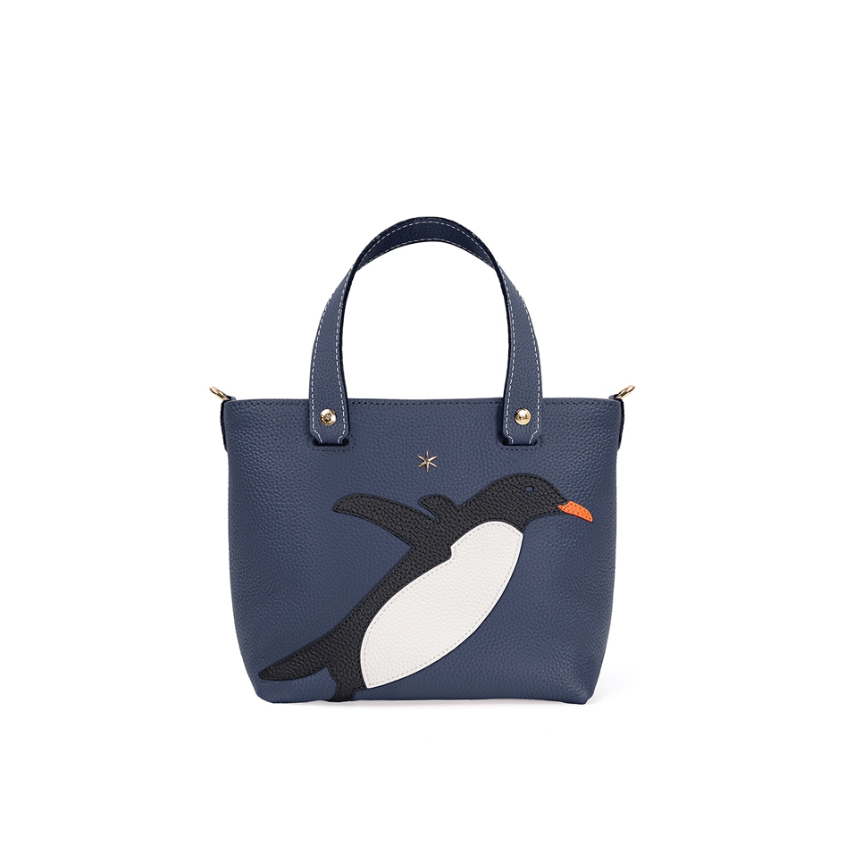 'En L'Air le Sac Pingouin' Nappa Leather Handbag Navy Blue & Gold