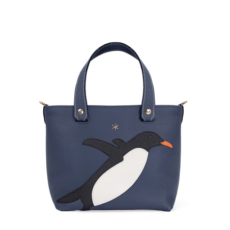 'En L'Air le Sac Pingouin' Nappa Leather Handbag Navy Blue & Gold