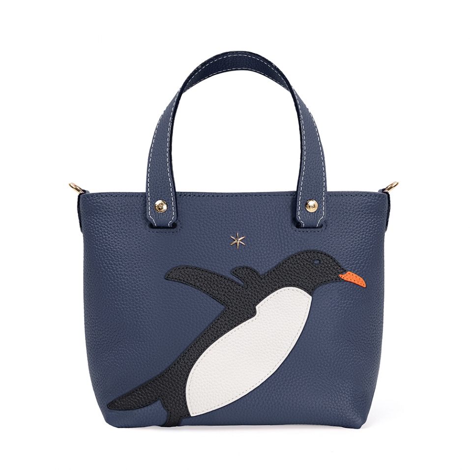 'En L'Air le Sac Pingouin' Sac Cabas Cuir Nappa Marine & Or