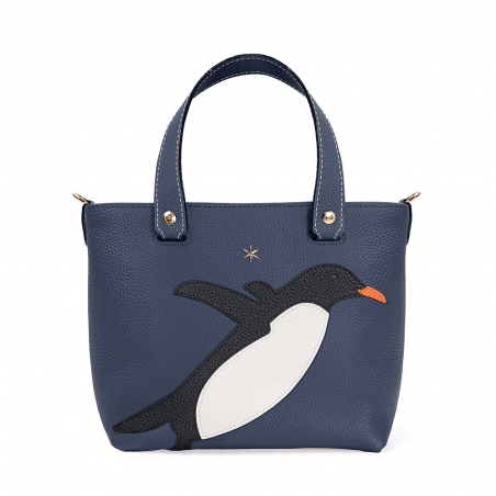 'En L'Air le Sac Pingouin' Nappa Leather Handbag Navy Blue & Gold