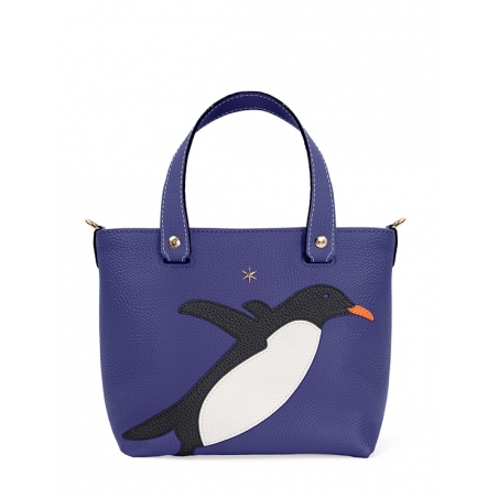'En L'Air le Sac Pingouin' Sac Cabas Cuir Nappa Bleu Profond & Or