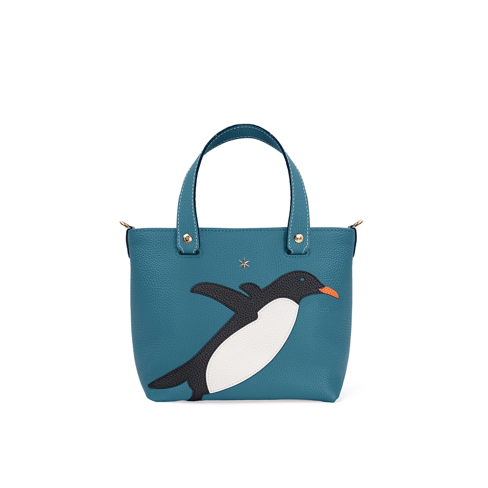 'En L'Air le Sac Pingouin' Nappa Leather Handbag Indigo & Gold