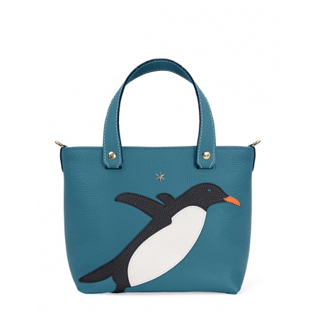 'En L'Air le Sac Pingouin' Sac Cabas Cuir Nappa Indigo & Or