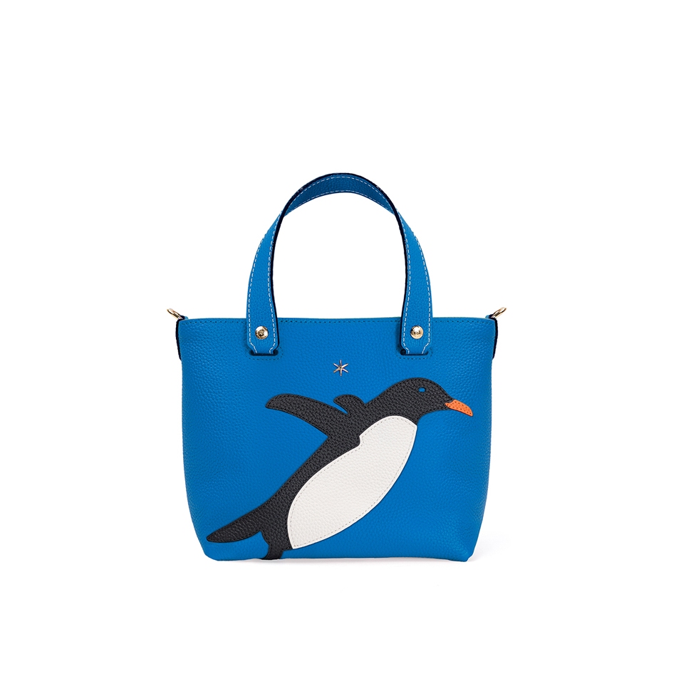 'En L'Air le Sac Pingouin' Nappa Leather Handbag Cyan & Gold