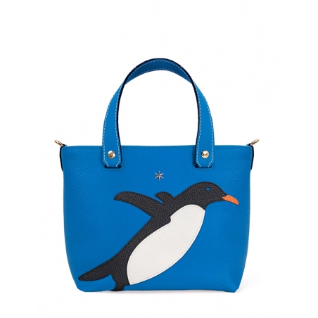 'En L'Air le Sac Pingouin' Sac Cabas Cuir Nappa Cyan & Or
