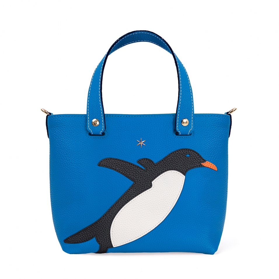 'En L'Air le Sac Pingouin' Nappa Leather Handbag Cyan & Gold