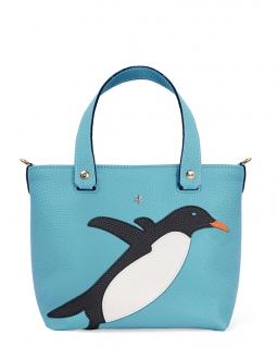 'En L'Air le Sac Pingouin' Nappa Leather Handbag Sky Blue & Gold