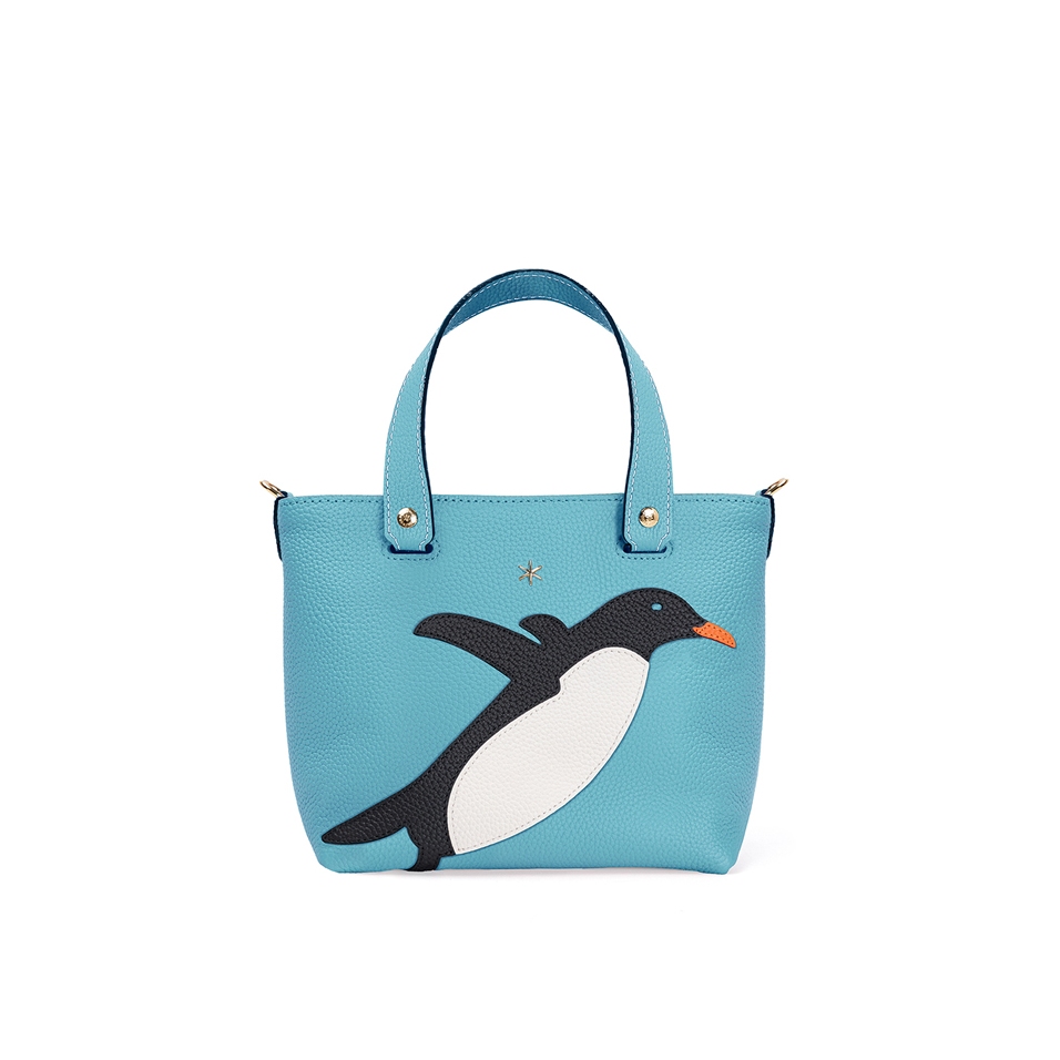 'En L'Air le Sac Pingouin' Sac Cabas Cuir Nappa Azur & Or