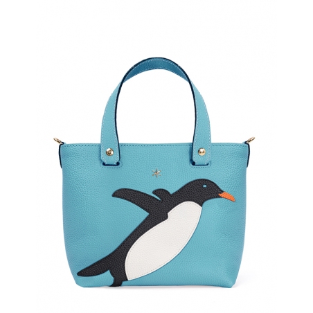 'En L'Air le Sac Pingouin' Nappa Leather Handbag Sky Blue & Gold