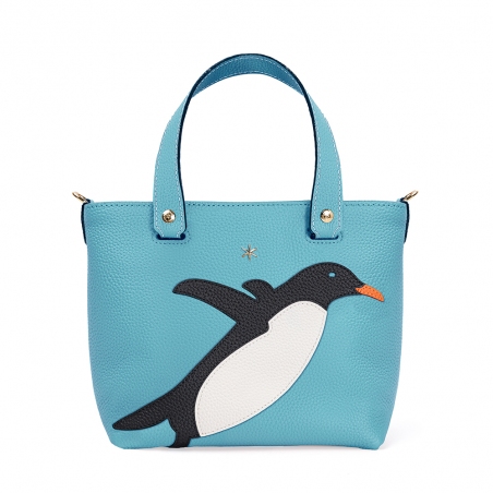 'En L'Air le Sac Pingouin' Nappa Leather Handbag Sky Blue & Gold