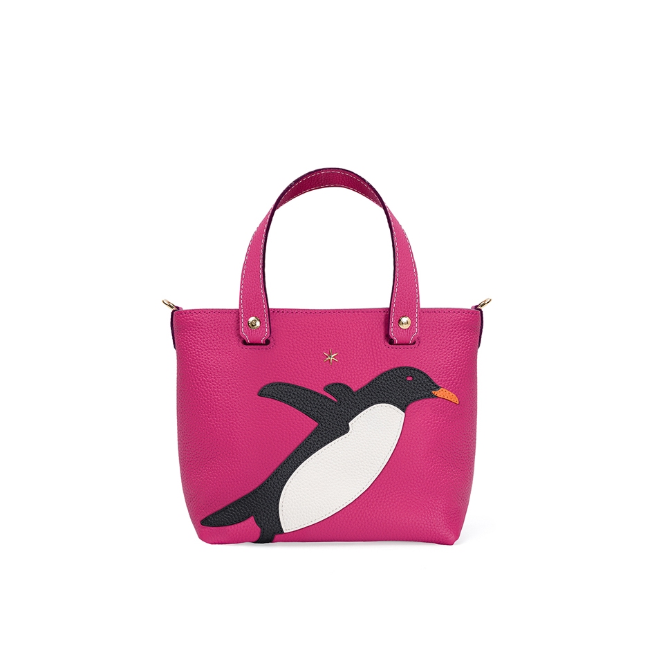 'En L'Air le Sac Pingouin' Sac Cabas Cuir Nappa Fuchsia & Or