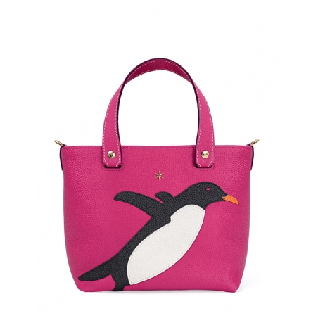 'En L'Air le Sac Pingouin' Sac Cabas Cuir Nappa Fuchsia & Or