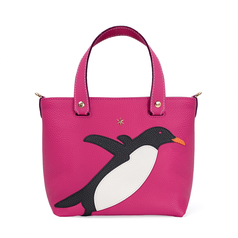 'En L'Air le Sac Pingouin' Sac Cabas Cuir Nappa Fuchsia & Or