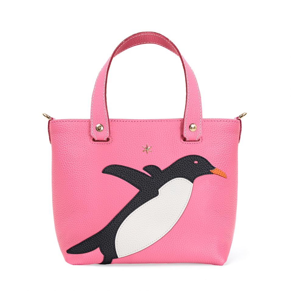 'En L'Air le Sac Pingouin' Sac Cabas Cuir Nappa Rose & Or