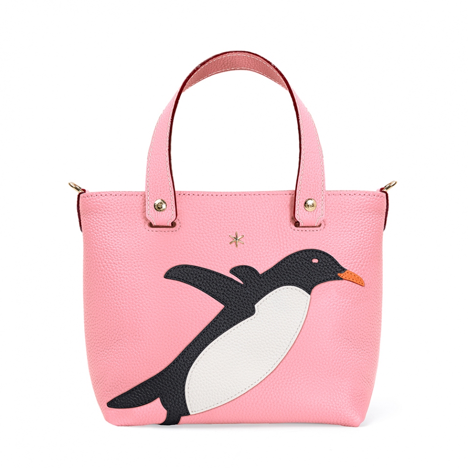 'En L'Air le Sac Pingouin' Sac Cabas Cuir Nappa Rose Poudré & Or