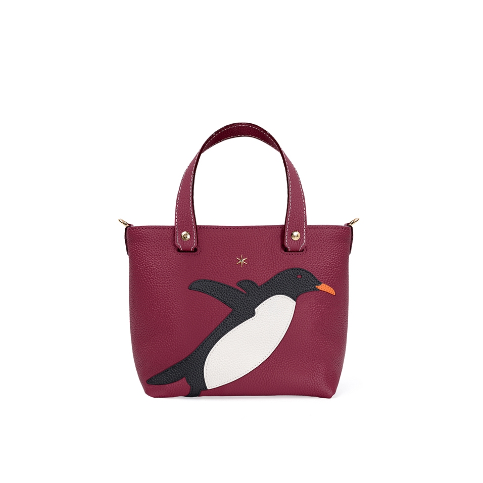 'En L'Air le Sac Pingouin' Nappa Leather Handbag Dark Red & Gold