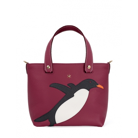 'En L'Air le Sac Pingouin' Nappa Leather Handbag Dark Red & Gold