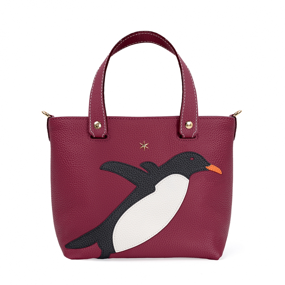 'En L'Air le Sac Pingouin' Sac Cabas Cuir Nappa Bordeaux & Or