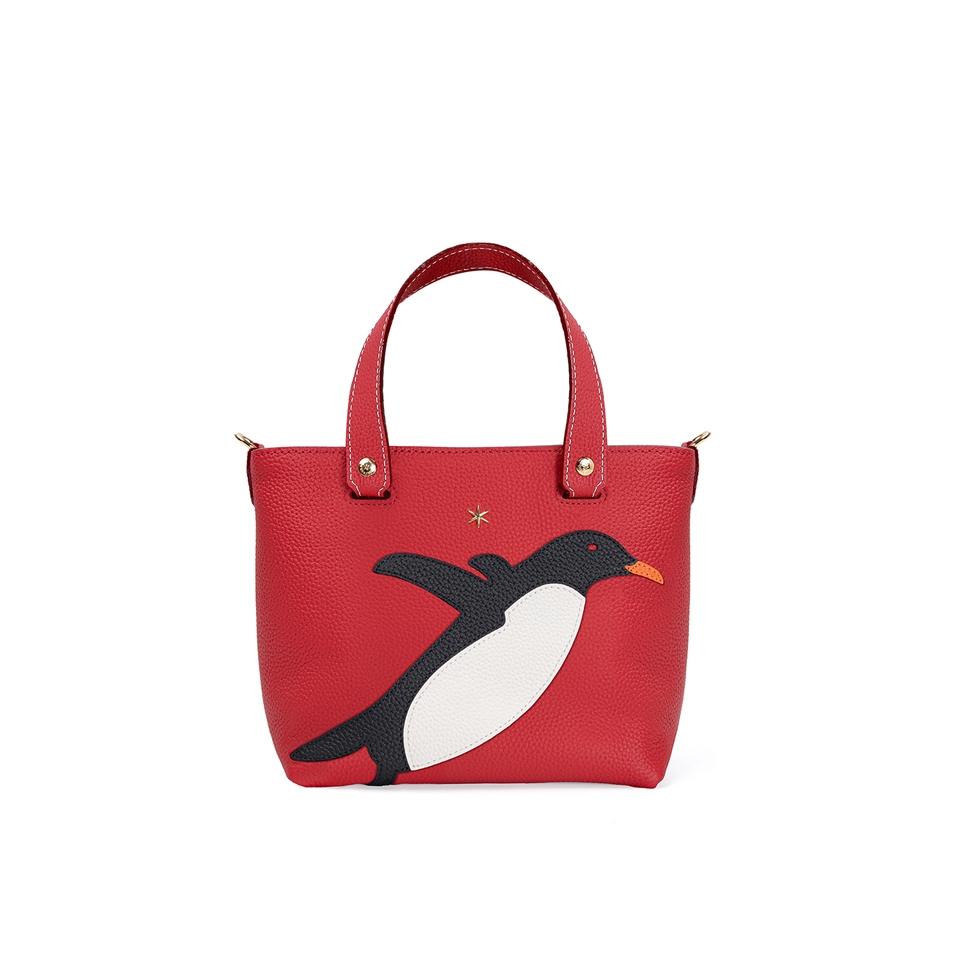 'En L'Air le Sac Pingouin' Nappa Leather Handbag Red & Gold