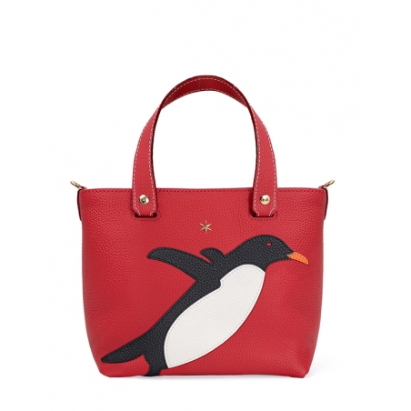'En L'Air le Sac Pingouin' Nappa Leather Handbag Red & Gold