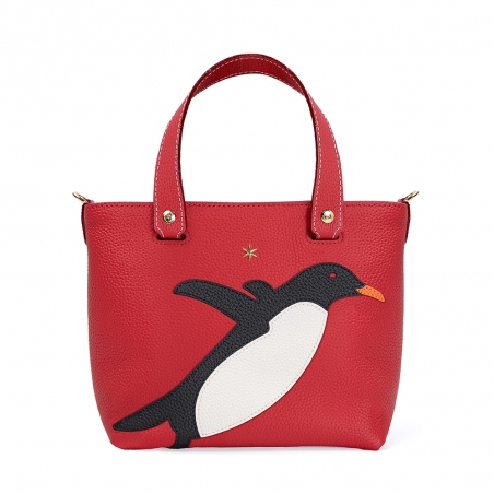 'En L'Air le Sac Pingouin' Nappa Leather Handbag Red & Gold