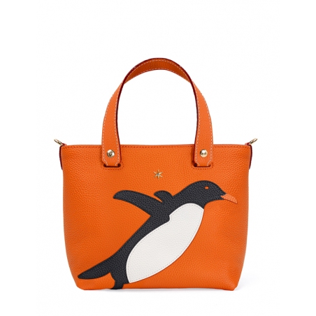 'En L'Air le Sac Pingouin' Sac Cabas Cuir Nappa Orange & Or