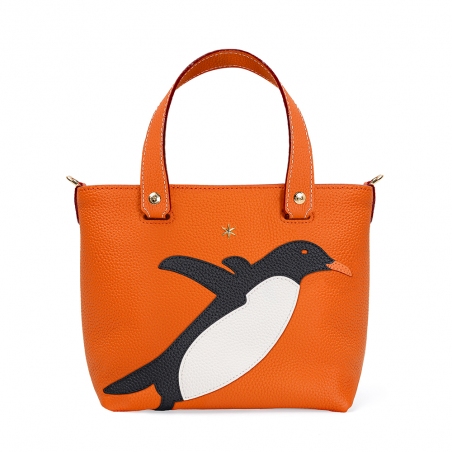 'En L'Air le Sac Pingouin' Nappa Leather Handbag Orange & Gold