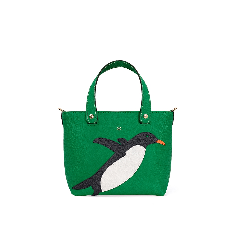 'En L'Air le Sac Pingouin' Nappa Leather Handbag Green & Gold