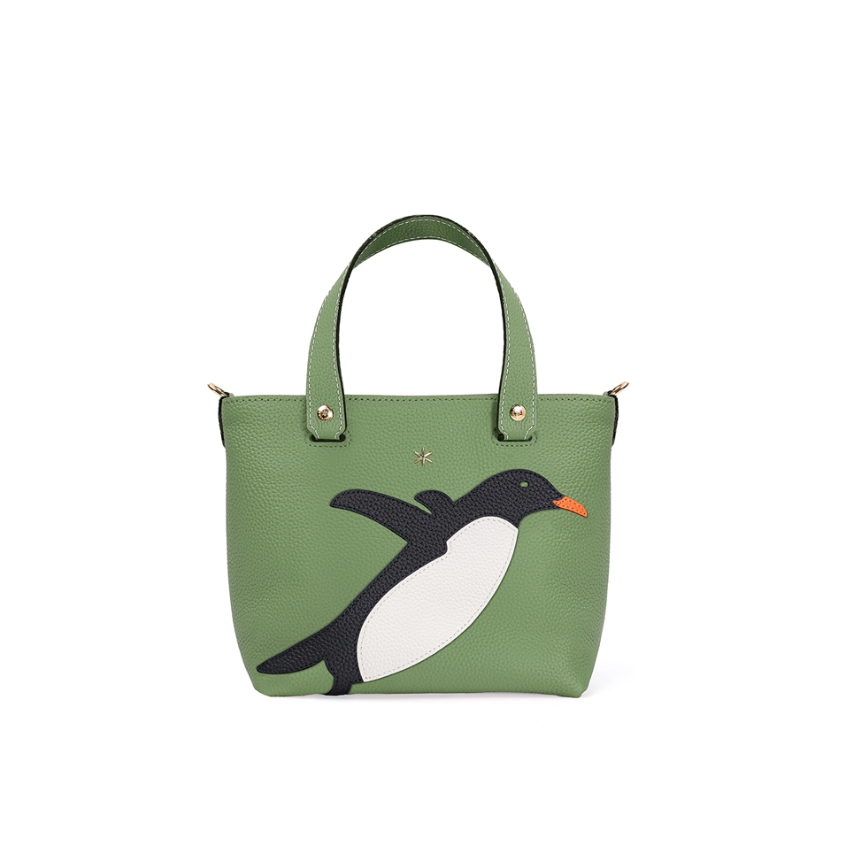 'En L'Air le Sac Pingouin' Sac Cabas Cuir Nappa Asperge & Or