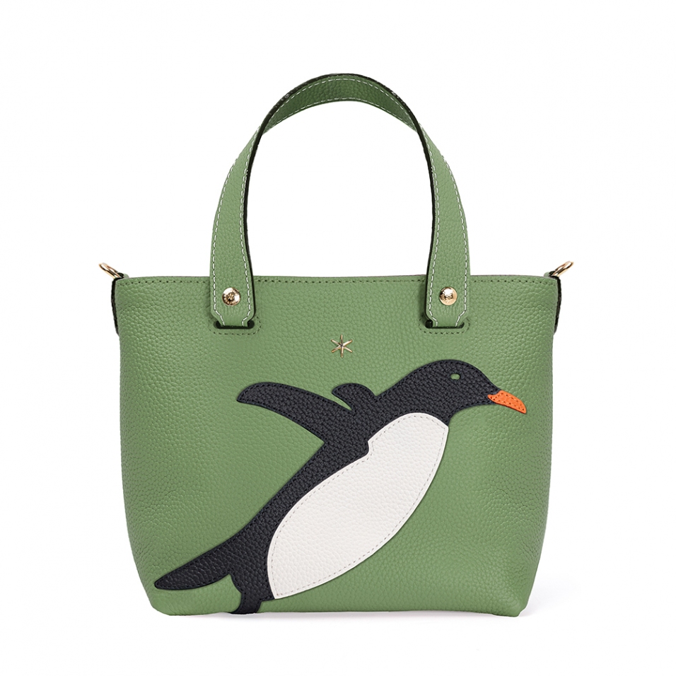 'En L'Air le Sac Pingouin' Sac Cabas Cuir Nappa Asperge & Or
