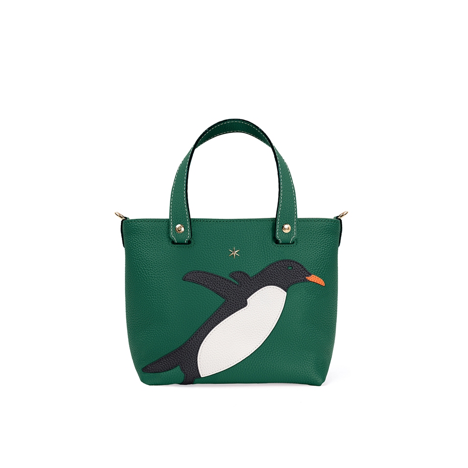 'En L'Air le Sac Pingouin' Nappa Leather Handbag Vert Pin & Or