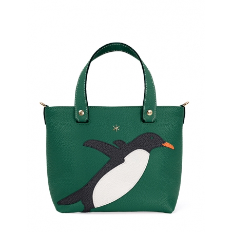 'En L'Air le Sac Pingouin' Sac Cabas Cuir Nappa Vert Pin & Or