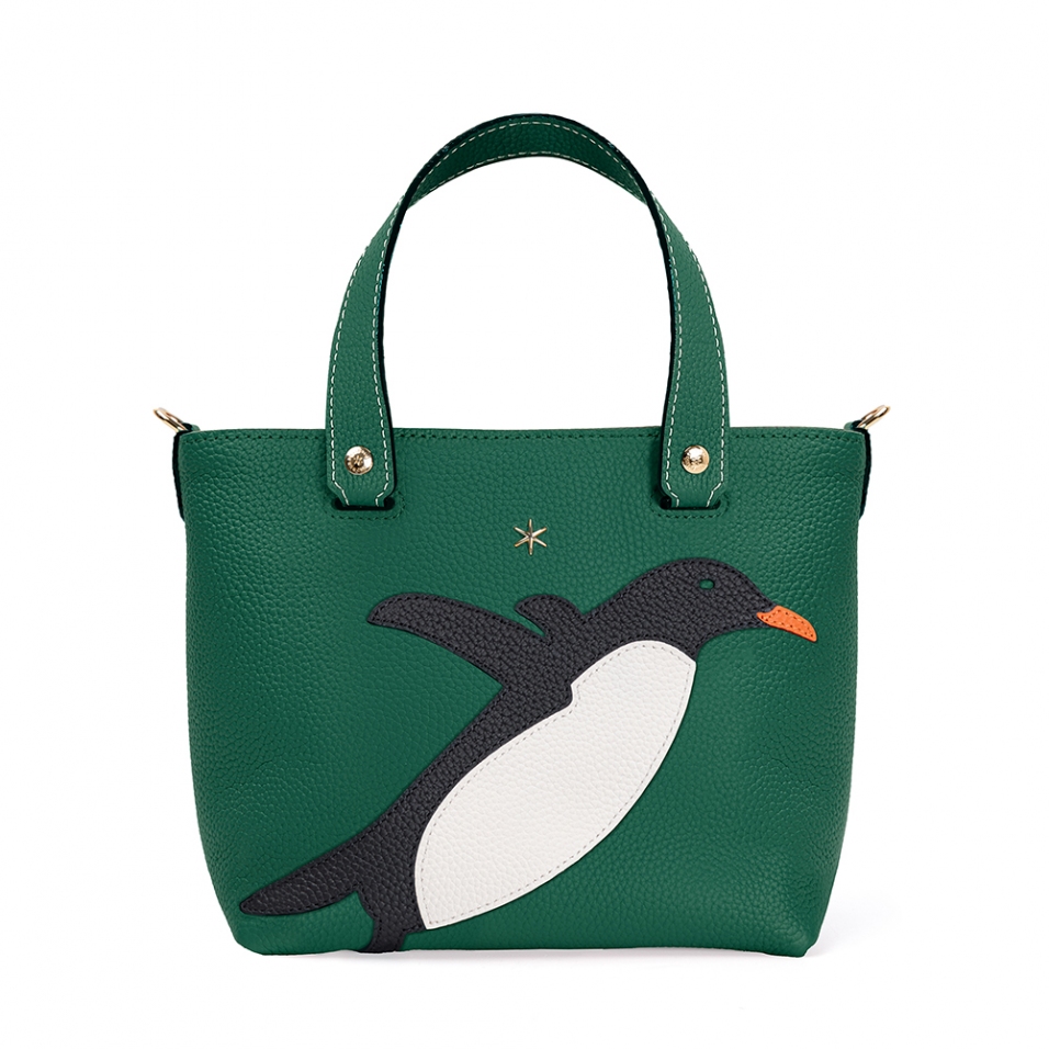 'En L'Air le Sac Pingouin' Sac Cabas Cuir Nappa Vert Pin & Or