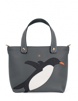 'En L'Air le Sac Pingouin' Sac Cabas Cuir Nappa Ardoise & Or