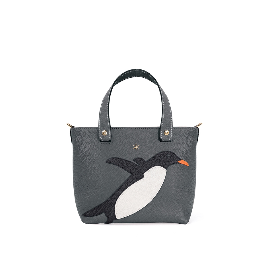 'En L'Air le Sac Pingouin' Nappa Leather Handbag Ardoise & Gold