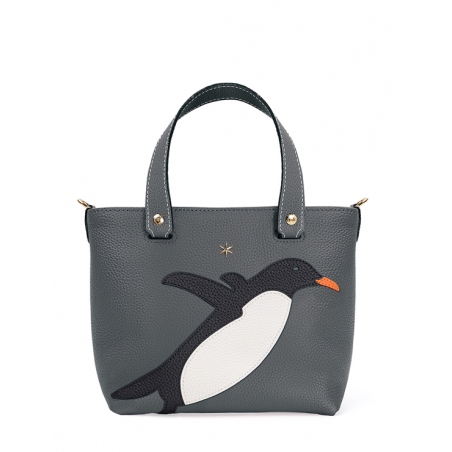 'En L'Air le Sac Pingouin' Nappa Leather Handbag Ardoise & Gold